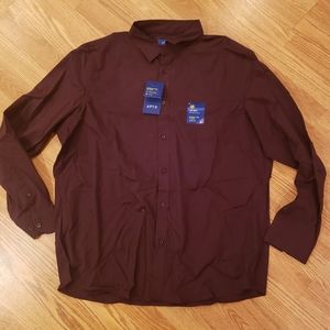 No Iron, premier flex maroon XXL button down shirt